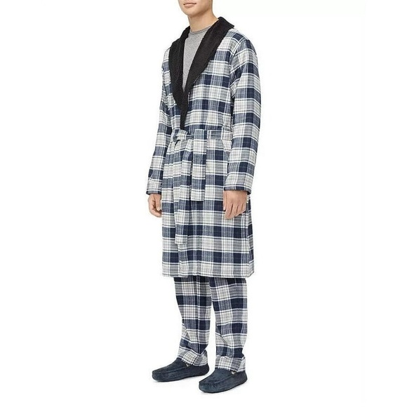 43a. Ugg Men's Kalib Plaid Robe Blue Size Medium/Large MSRP $165 - Picture 2 of 4